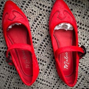 Red calf hair flats Sz 7 metisse